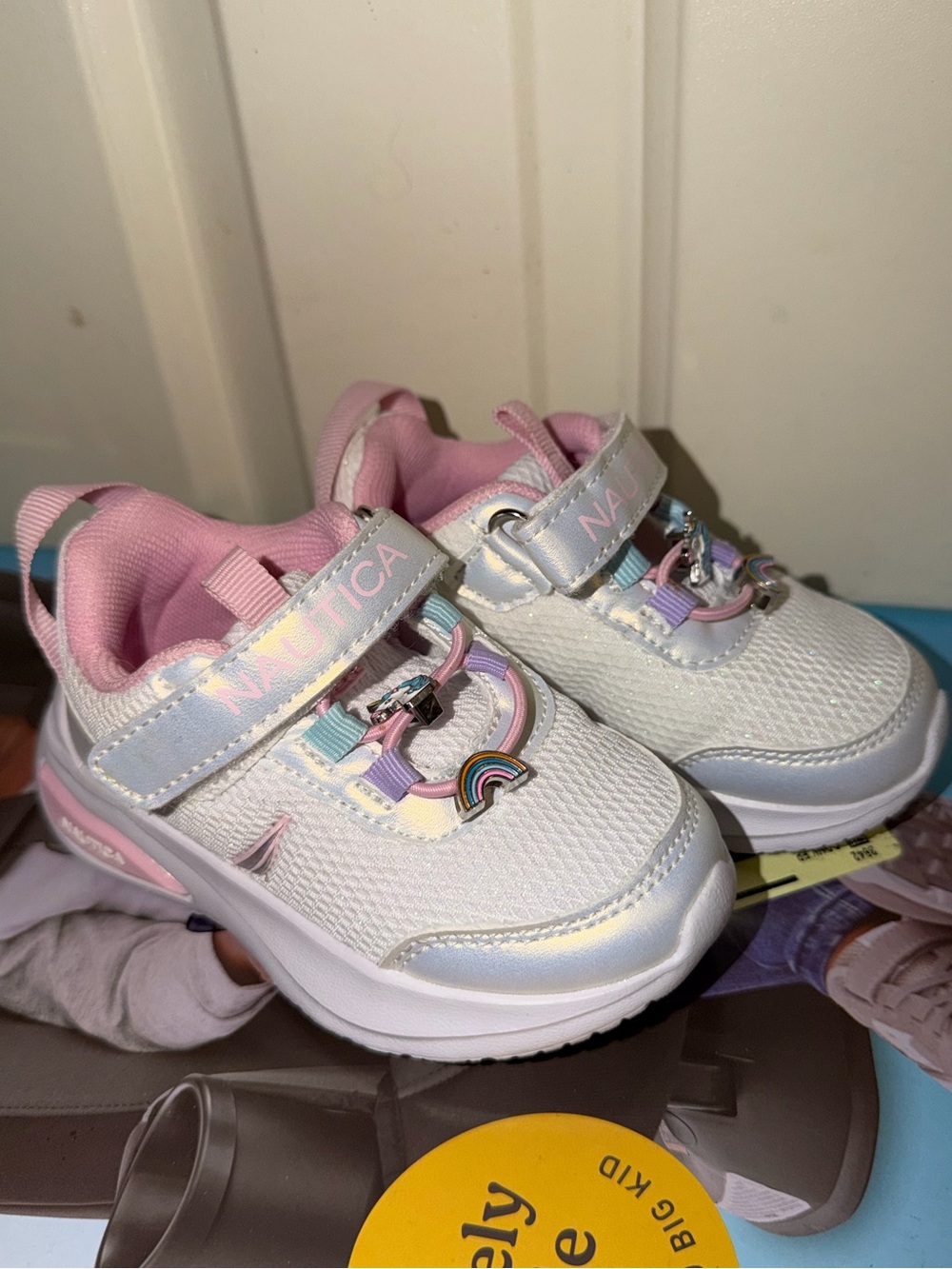 Nautica Kids White and Pink Rainbow Charm Sneakers